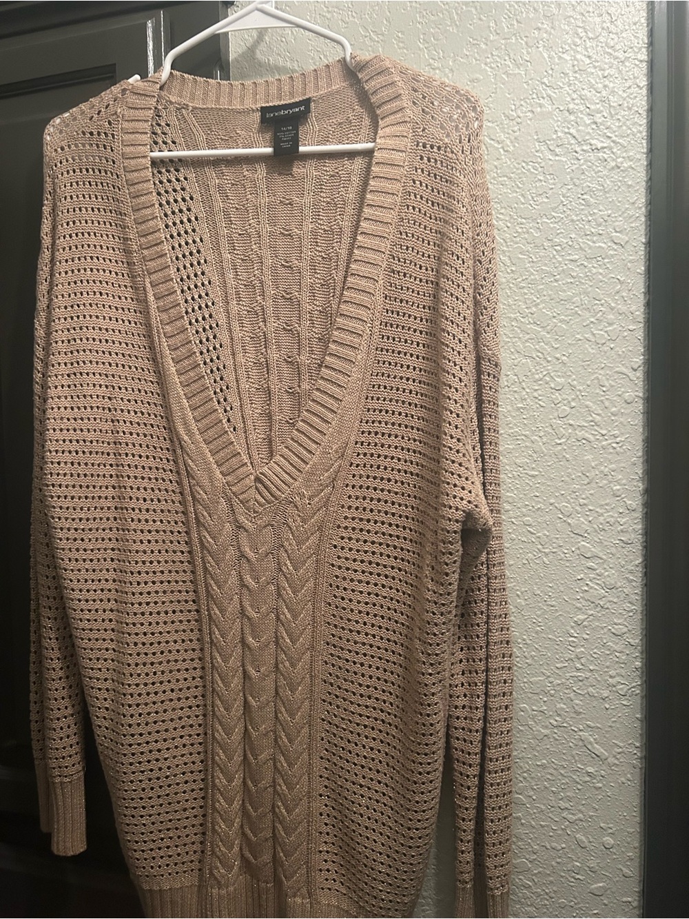 Lane Bryant Open-Knit V-Neck Sweater in Blush